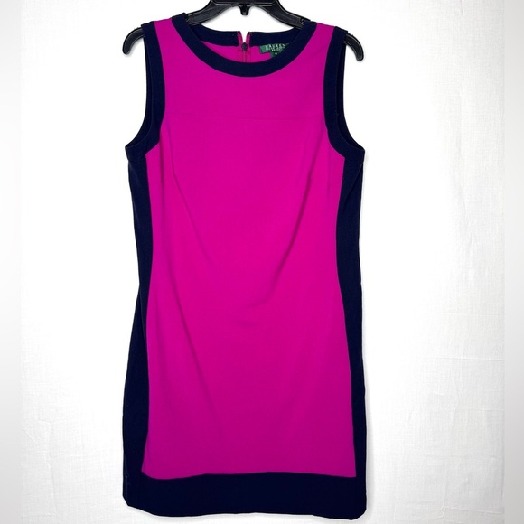 Lauren Ralph Lauren Fuchsia Navy Colorblock Sheath Dress Sleeveless Office Siren - Picture 1 of 7